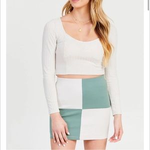 NWT Altar’d State Cream and Sage Green Block Mini Skirt